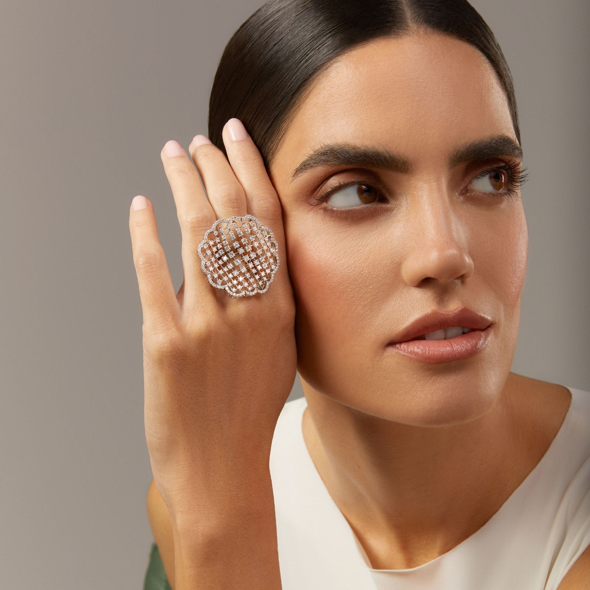 CUCITO BIG WHITE GOLD RING