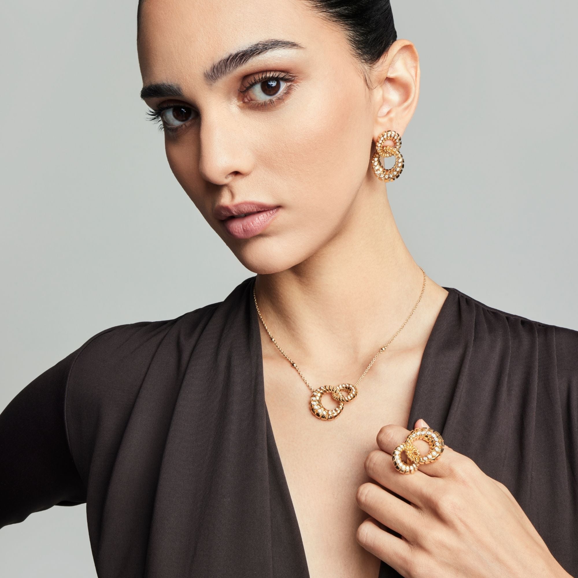 SNODO DOUBLE YELLOW GOLD EARRINGS