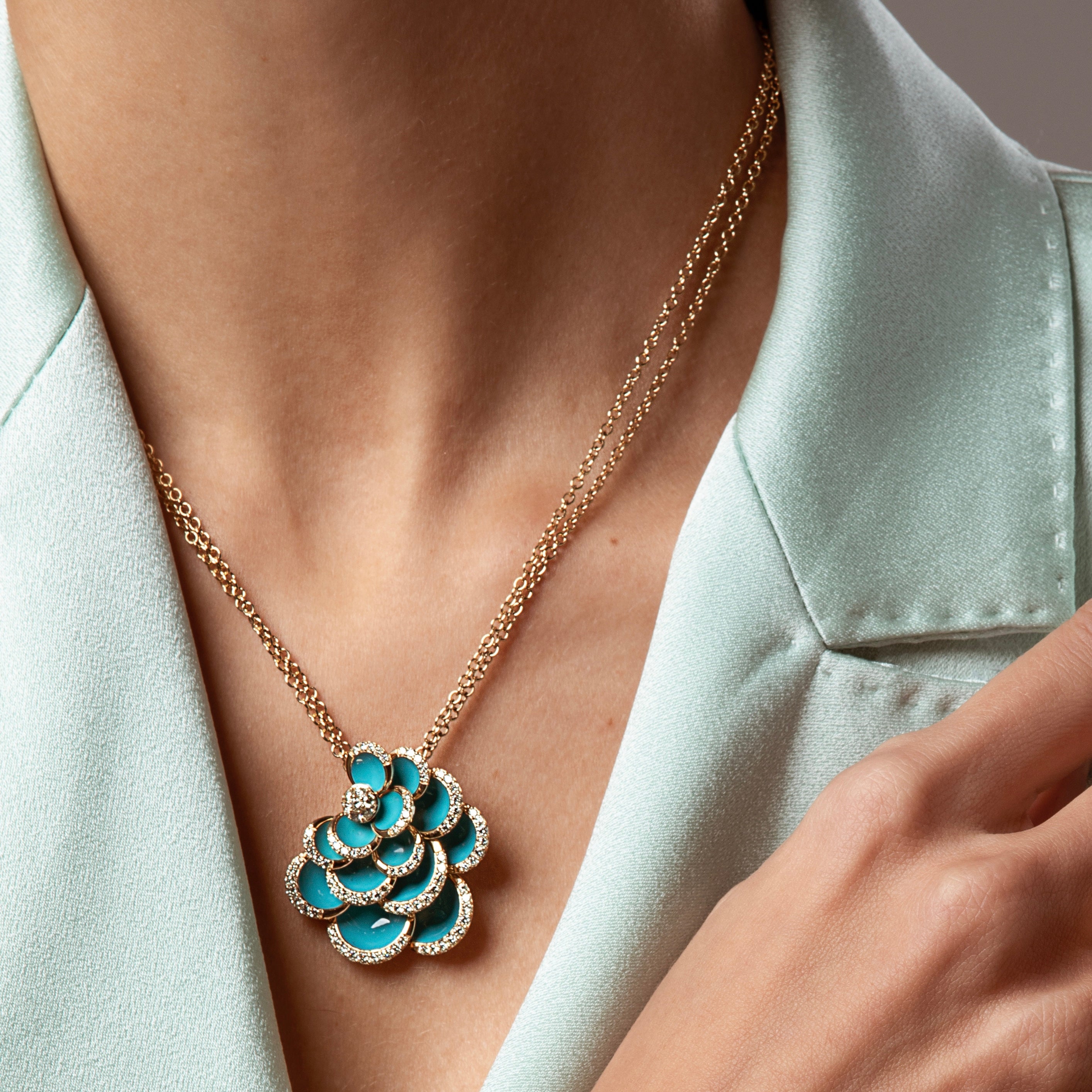 PETALS TURQUOISE ENAMEL PENDANT