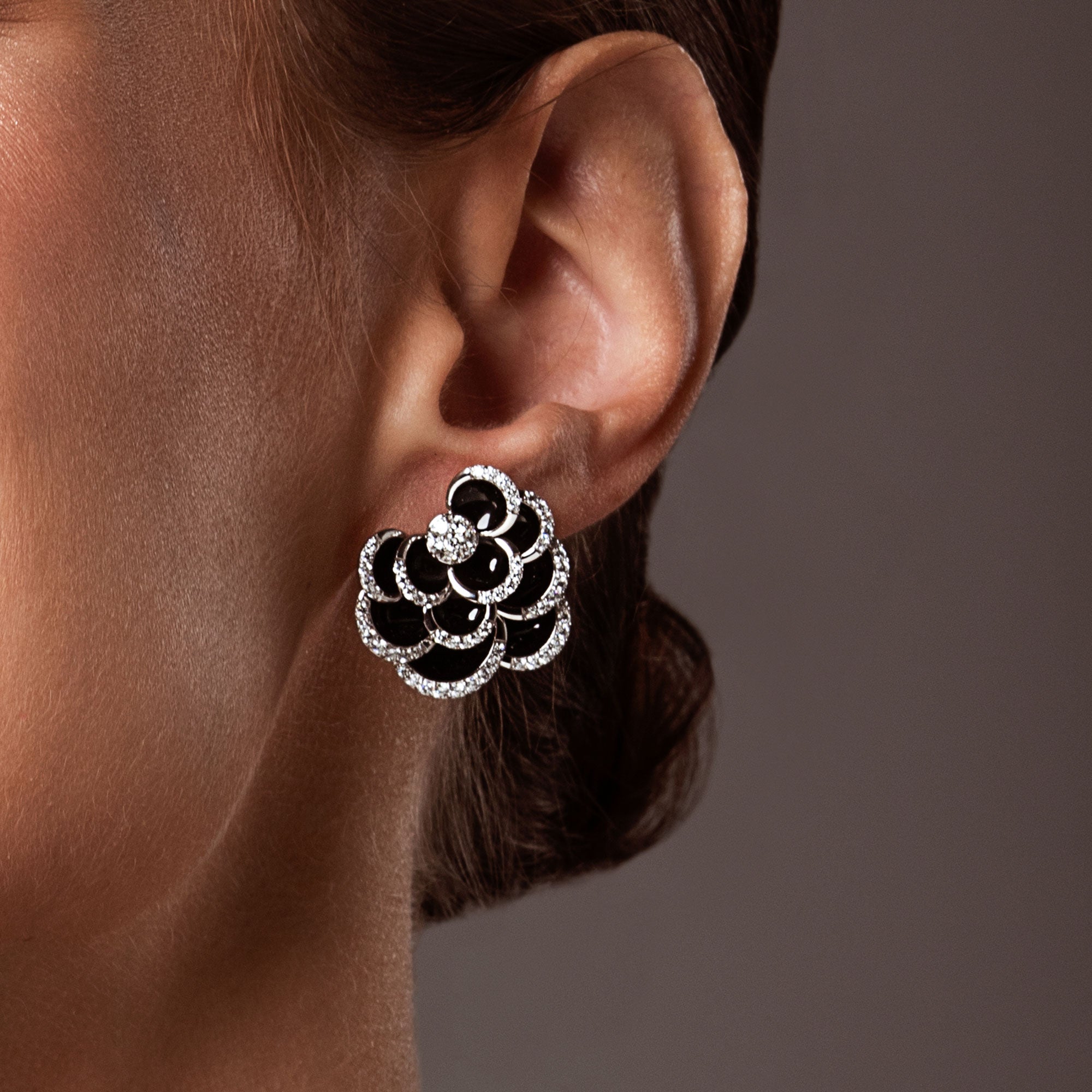 PETALS BLACK ENAMEL EARRINGS