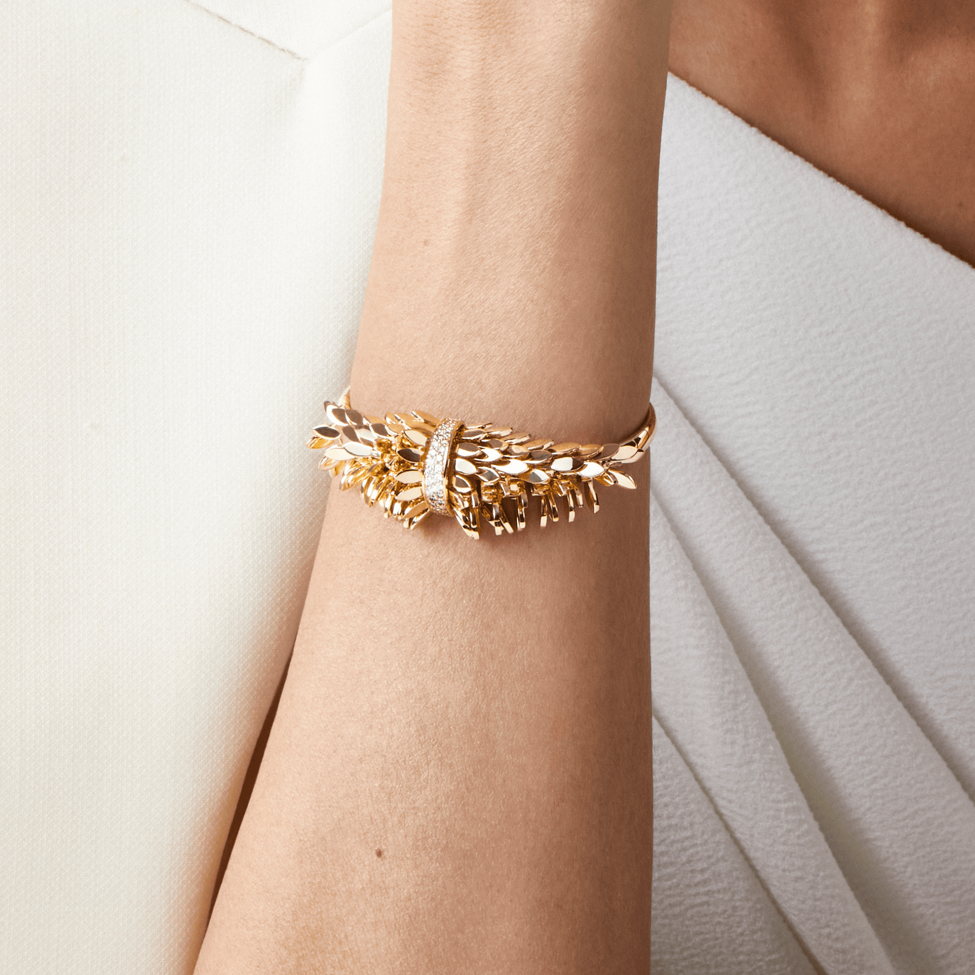 SPETTINATO YELLOW GOLD DOUBLE BRACELET