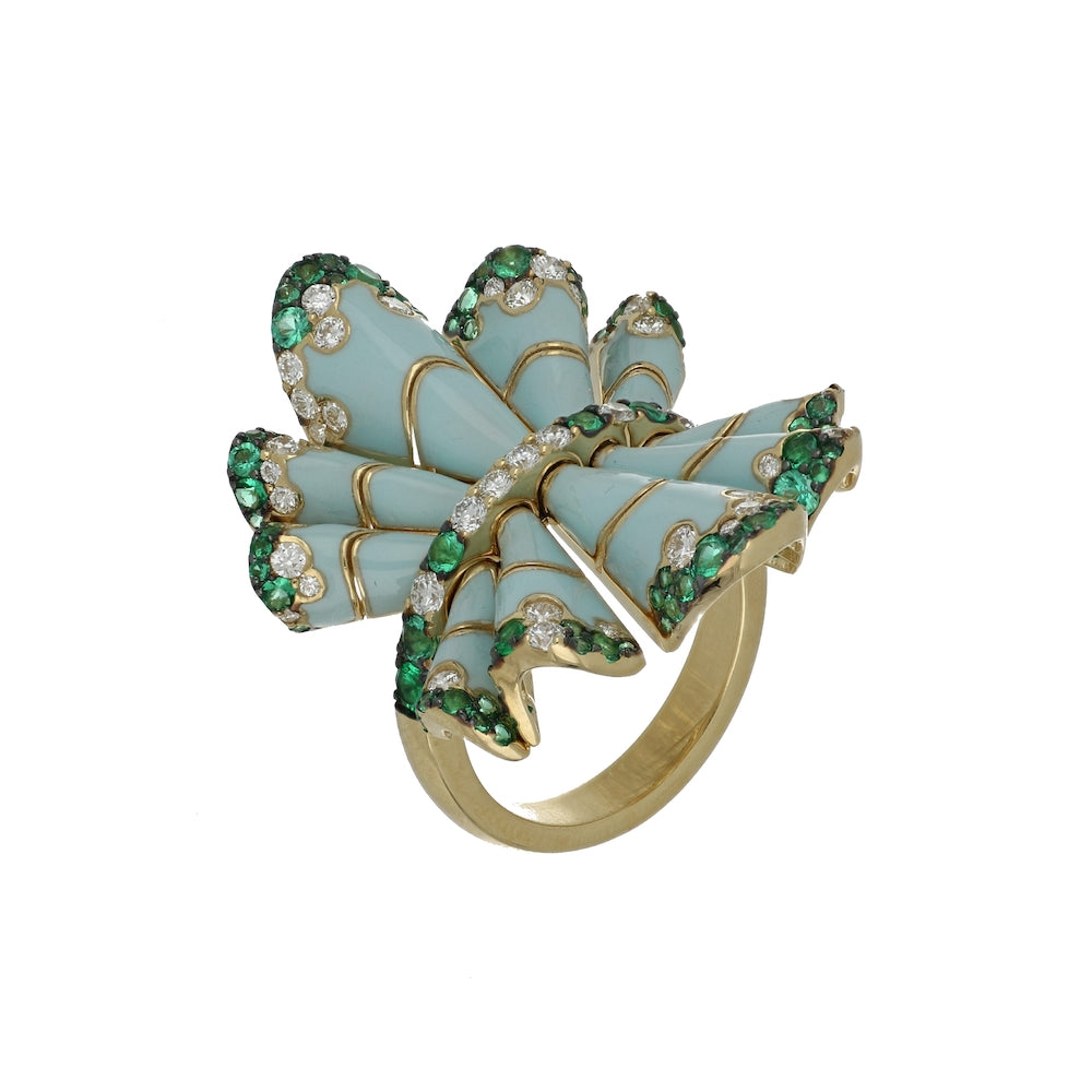 FOULARD TURQUOISE AND EMERALDS RING