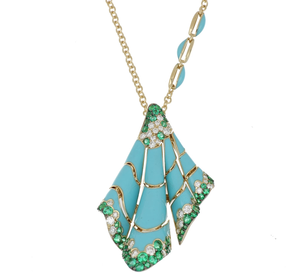 FOULARD TURQUOISE AND EMERALD PENDANT