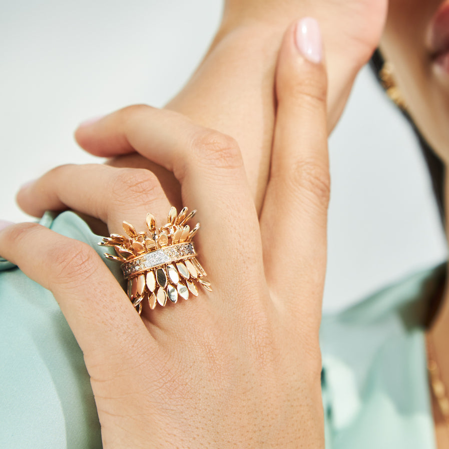 SPETTINATO DOUBLE ROSE GOLD RING