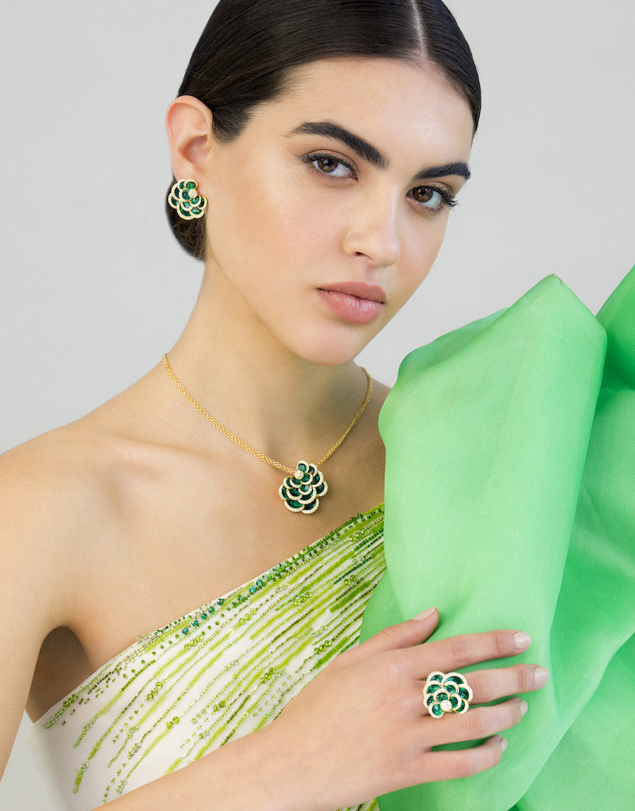 PETALS GREEN ENAMEL RING