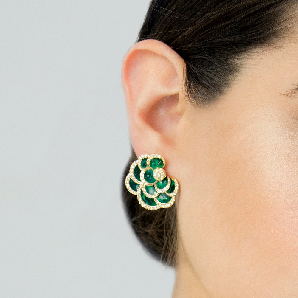 PETALS GREEN ENAMEL EARRINGS