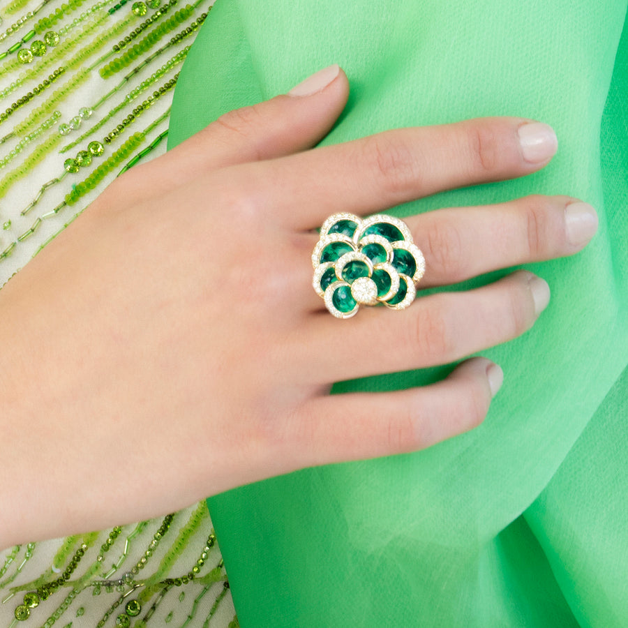 PETALS GREEN ENAMEL RING