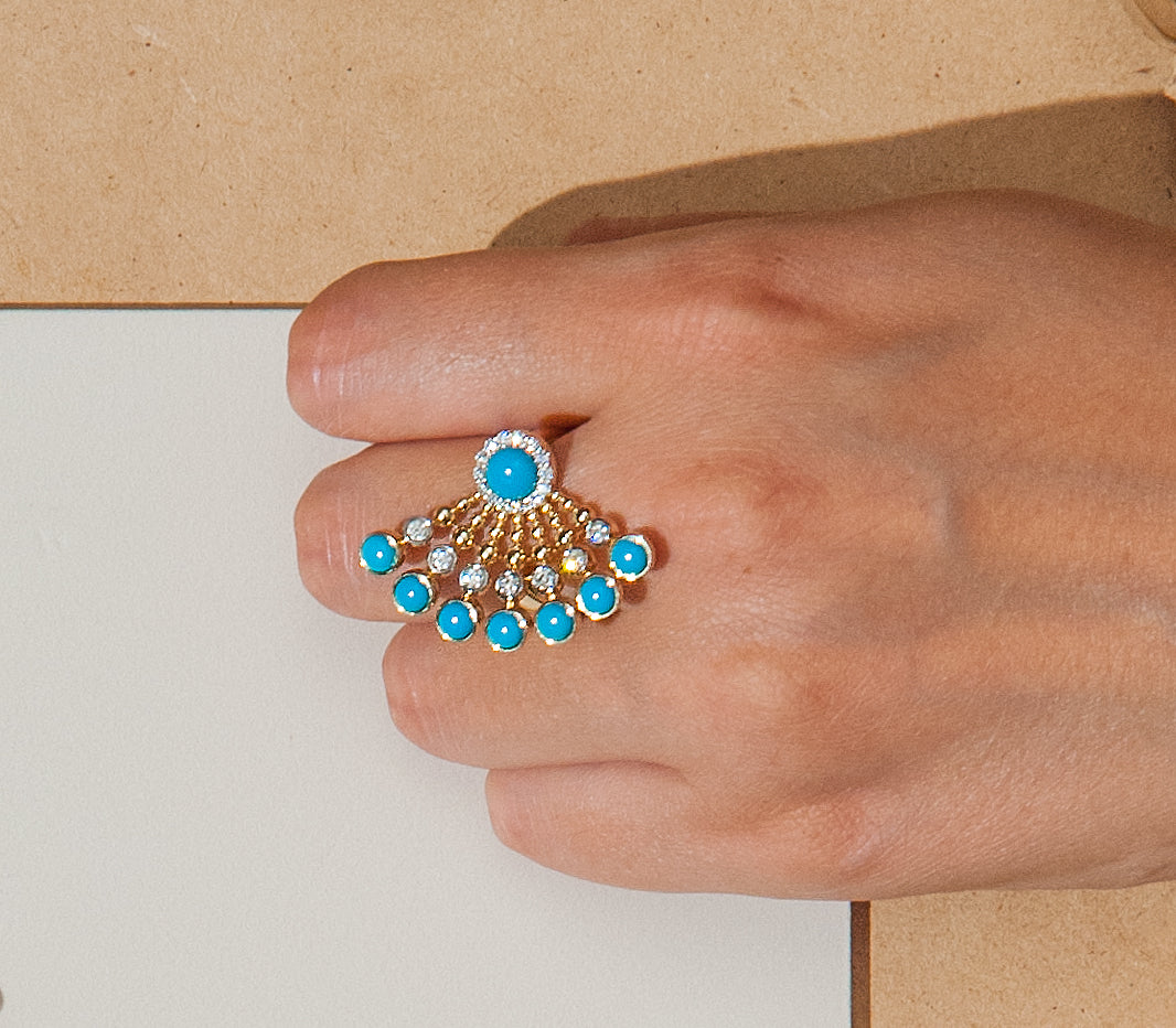 BUBBLES RAGGI YELLOW GOLD AND TURQUOISE RING