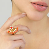 BUBBLES RAGGI YELLOW GOLD AND CORAL RING