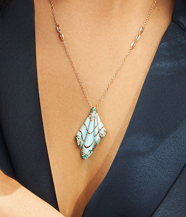 FOULARD TURQUOISE AND EMERALD PENDANT